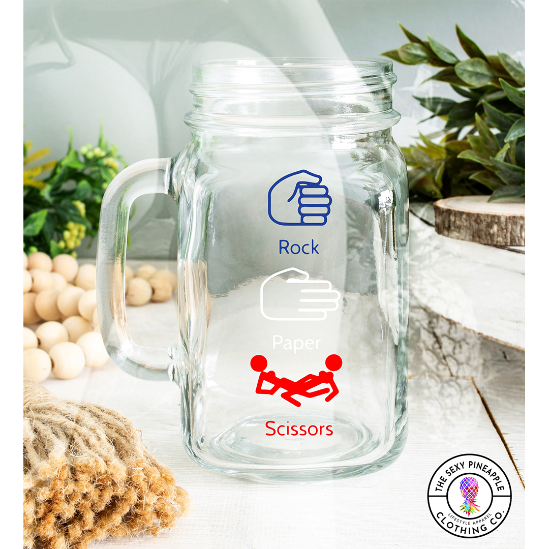 Rock, Paper, Scissors mature mason jar