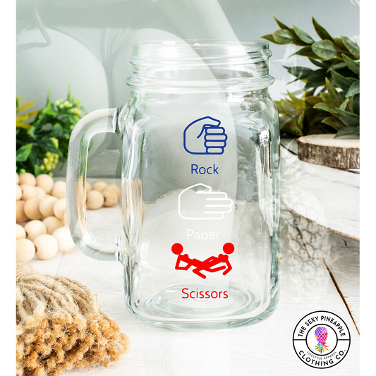 Rock, Paper, Scissors mature mason jar